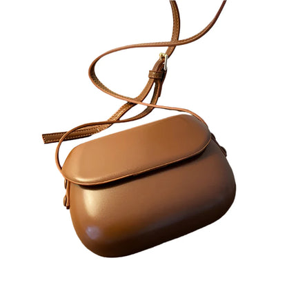 Women Small Shell Leather Crossbody Bag | Messenger Bag Brown