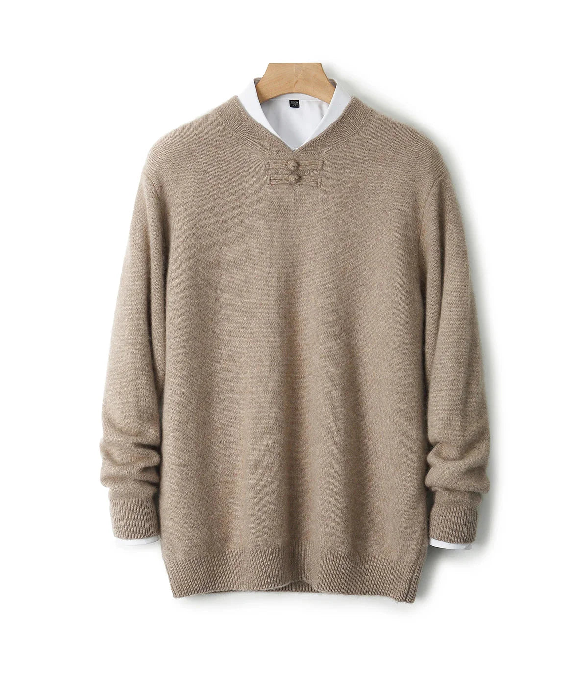 Men Pure Merino Wool Sweater | Long Sleeves | Stand-Up Collar | Pullover | Warm | Mock Neck Sweater