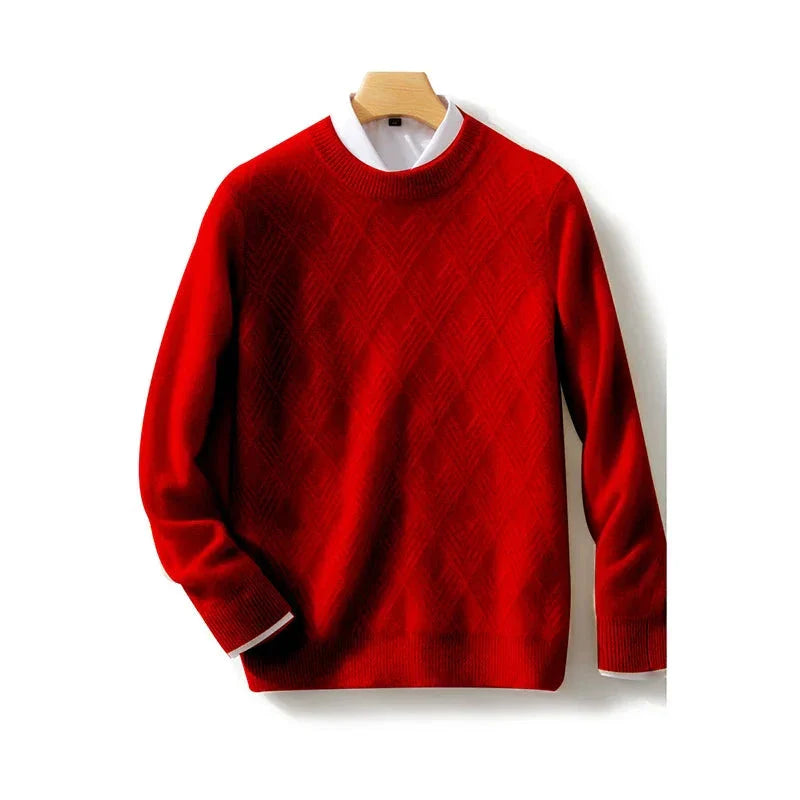 Men Knitted Wool Sweater | Winter Round Neck Pullover Red