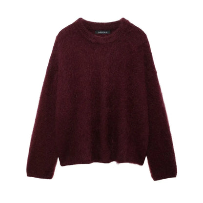 Women Burgundy Loose Pullover | Oversized Sweater Burgundy