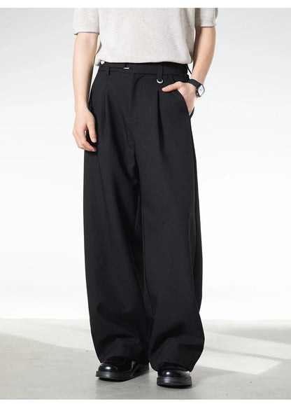 Men Loose Fit Dress Pants | Adjustable Buckle | Pleated | Casual Trousers | Wide Leg