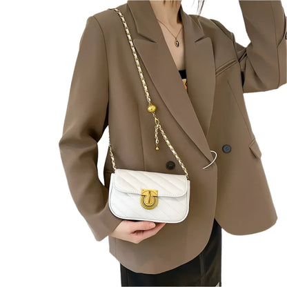 Women Lock Chain Small Shoulder Bag | Rhombic Lattice Pattern Bag