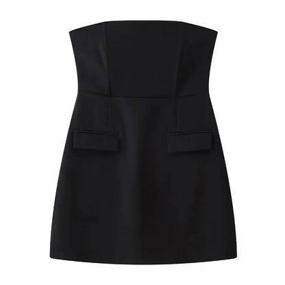 Women Summer Evening Dress with Pockets | Solid Strapless Slim Mini Party Dress black