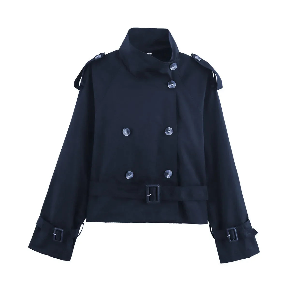 Women Short Trench Coat | Double Breasted With Belt | Windbreaker Navy Blue