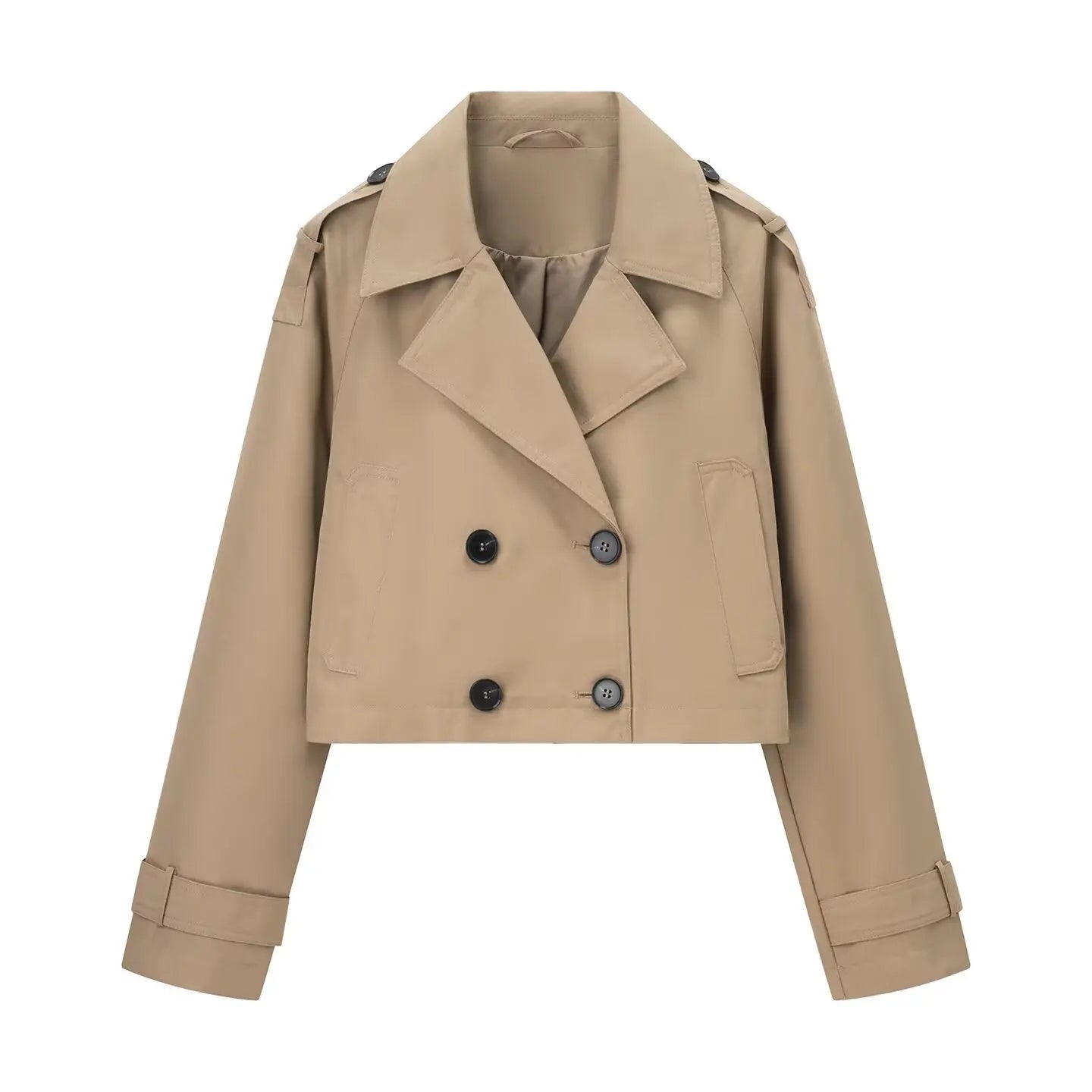 Women Cropped Trench Coat | Long Sleeve | Casual Classic Khaki