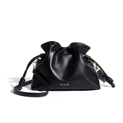 Women Leather Crossbody Bucket Bag black