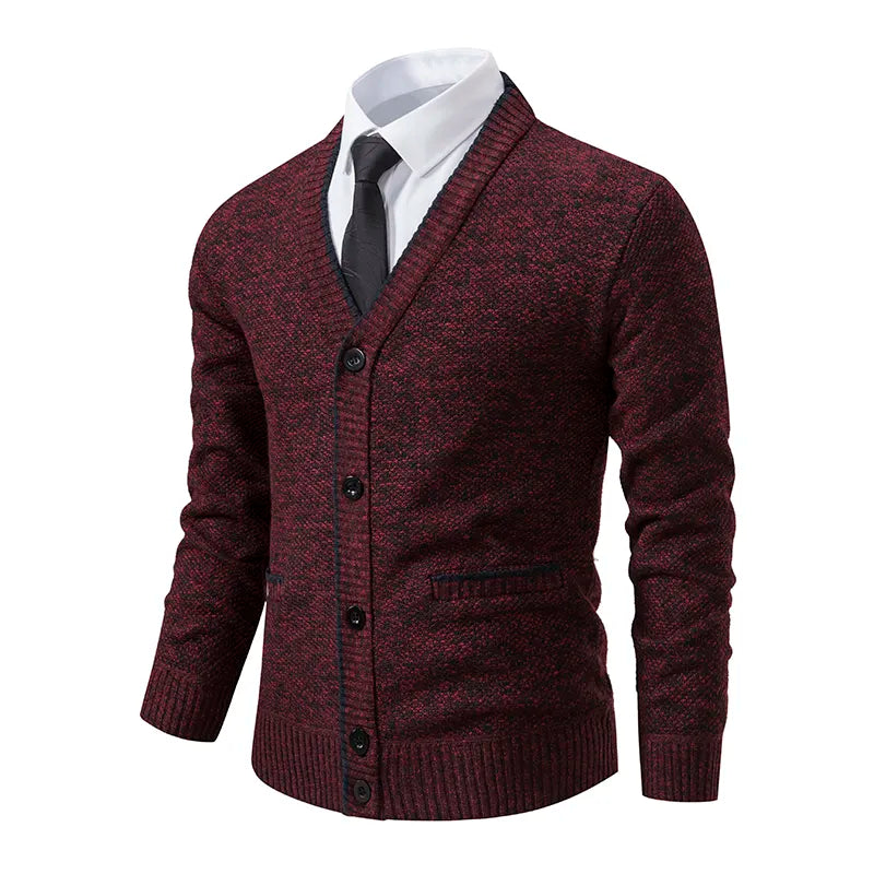 Men's Knitted V-Neck Wool Sweater | Casual Knit Cardigan | Winter Sweater Wine red