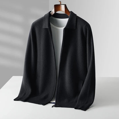 Men Cashmere Collared Cardigan | Knitted Loose Outerwear | Pure Wool Casual Coat black