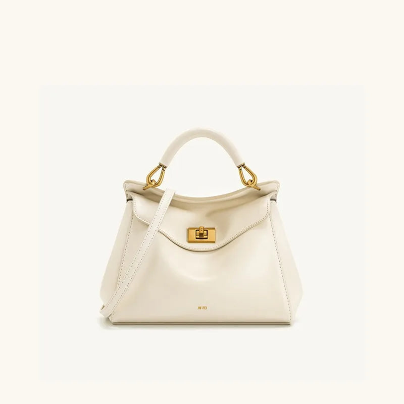 Women Leather Pillow Bag | Lock Clasp Handbag | Small Handbag | Shoulder Bag | Crossbody Bag
