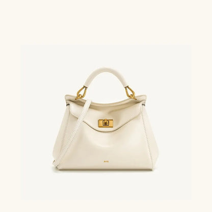 Women Leather Pillow Bag | Lock Clasp Handbag | Small Handbag | Shoulder Bag | Crossbody Bag