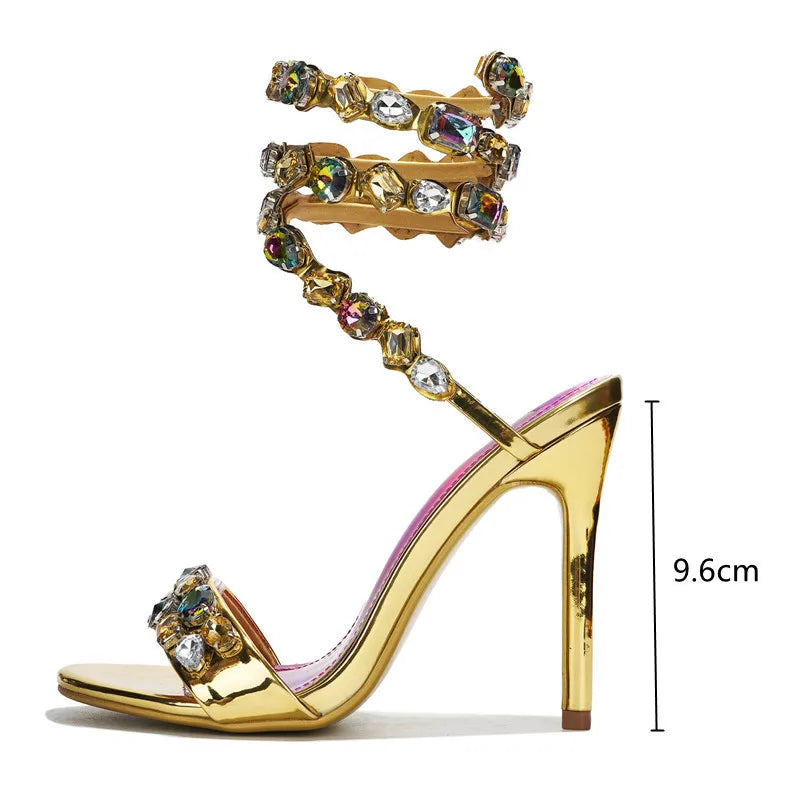 Women Luxury Crystal Embellished Snake Heels | Sandals | Stiletto High Heels | Gladiator Sandals | Summer Heels | Wedding | Party