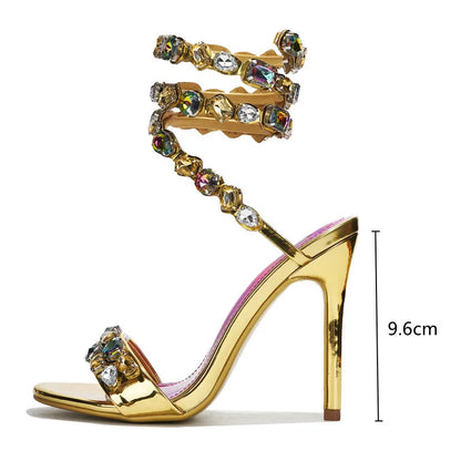 Women Luxury Crystal Embellished Snake Heels | Sandals | Stiletto High Heels | Gladiator Sandals | Summer Heels | Wedding | Party