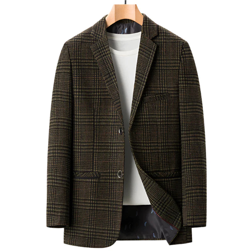 Men British Style Casual Blazer | Premium Plaid Blazer khaki