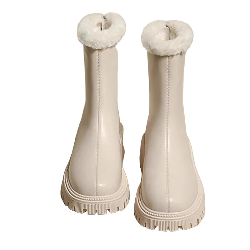 Women Winter Warm Plush Ankle Boots | Non Slip Boots Beige