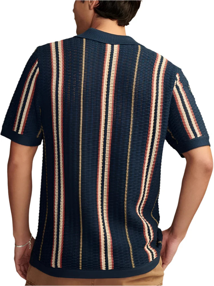 Men Knitted Summer Shirt | Casual Breathable Slim Fit Short Sleeve | Vintage Striped Crochet Knit Shirt