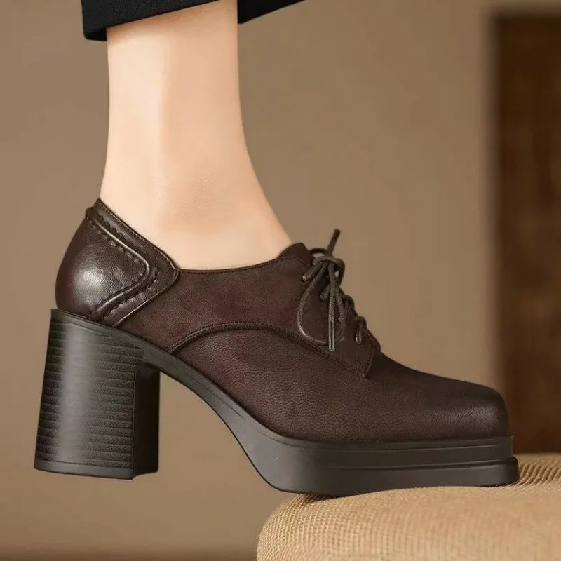 Delphine | Women's Lace Up Block Heel Oxfords Platform High Heels