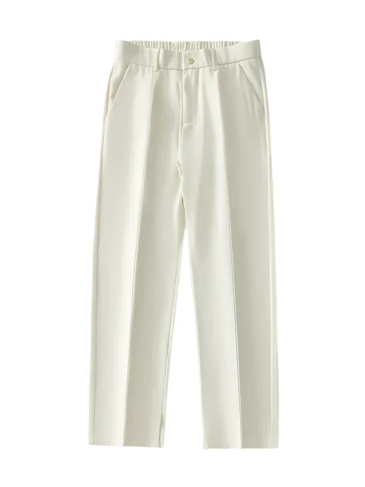 Men’s Classic Soft Pants | Straight Loose Drape Trousers | Breathable Material White