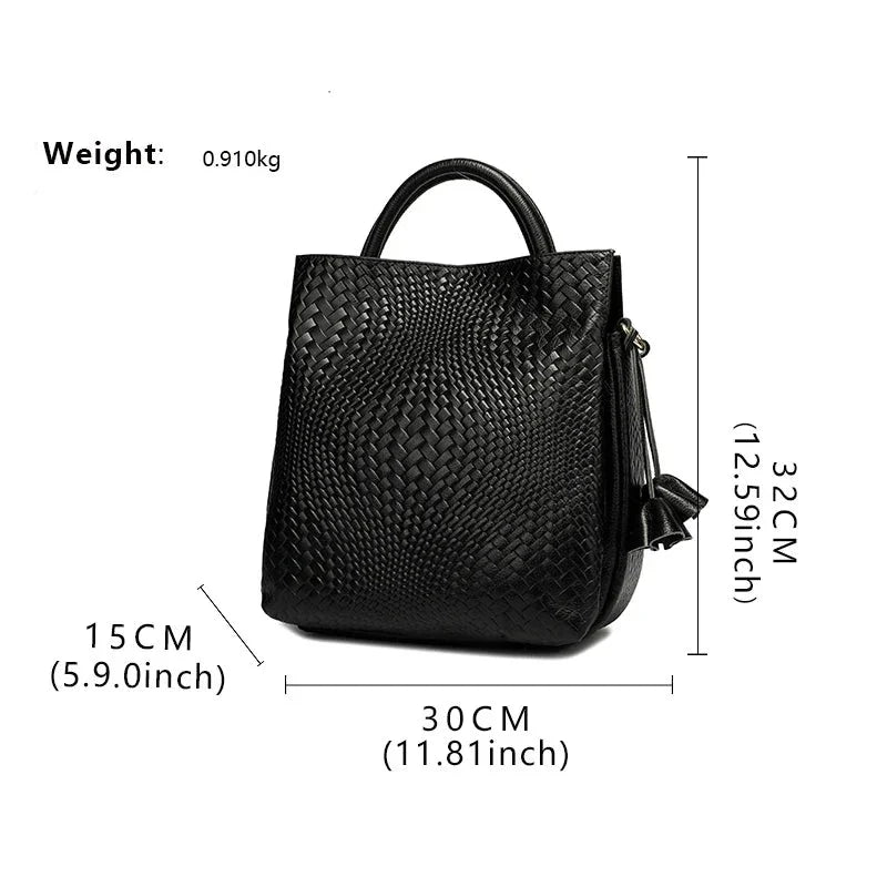 Women Large Capacity Leather Bag | Women Office Bag | Woven Texture Bucket Bag