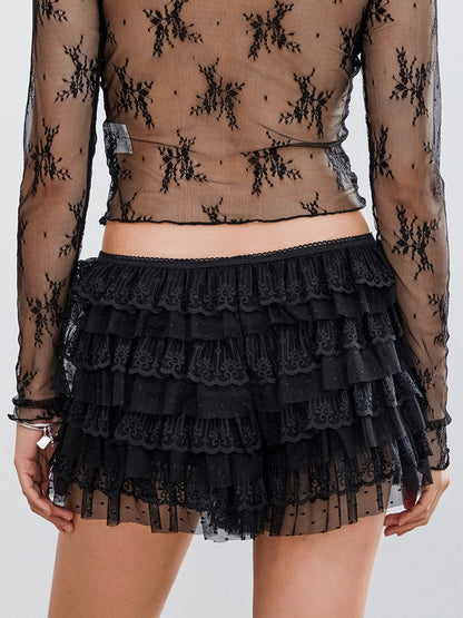 Women Mesh Lace Bloomer Shorts | Y2k | Layered Ruffle Frilly Shorts | Party | Clubwear