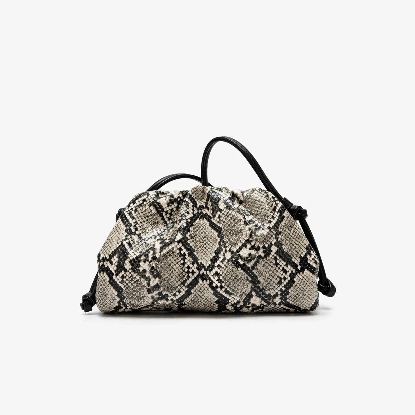 Women Leather Ruched Serpentine Dumpling Bag | Pouch Handbag | Cloud Clutch | Snake Pattern Shoulder Bag | Crossbody Bag