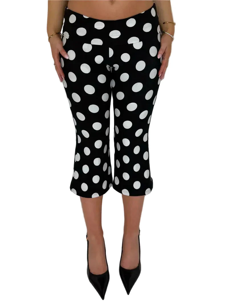 Women Low Rise Capri Trousers | Polka Dot Print Pants | Y2K | Slim Fit