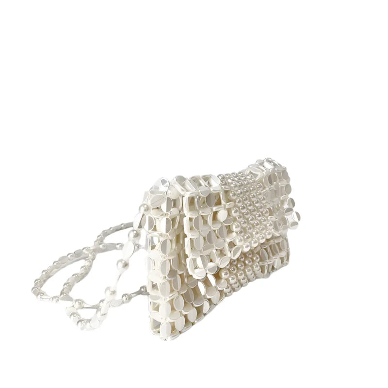 Women Gold Woven Chain Crossbody Bag | Handmade Beaded Bag
