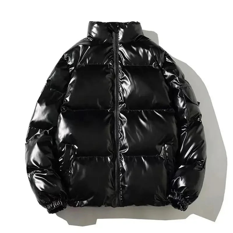 Unisex Metallic Warm Winter Jacket | Thick Waterproof Puffer Jacket | Windproof Jacket Stand Collar Black
