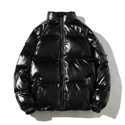 Unisex Metallic Warm Winter Jacket | Thick Waterproof Puffer Jacket | Windproof Jacket Stand Collar Black