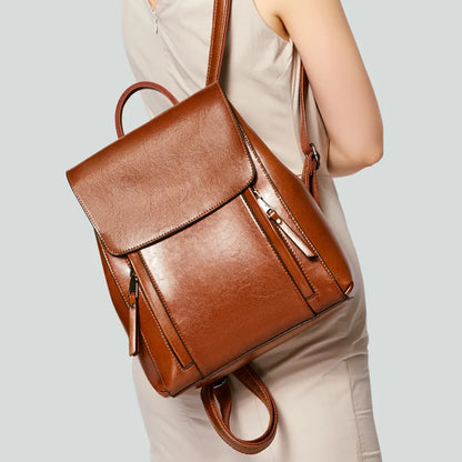 Women Square Genuine Leather Backpack | Anti-Theft Shoulder Bag