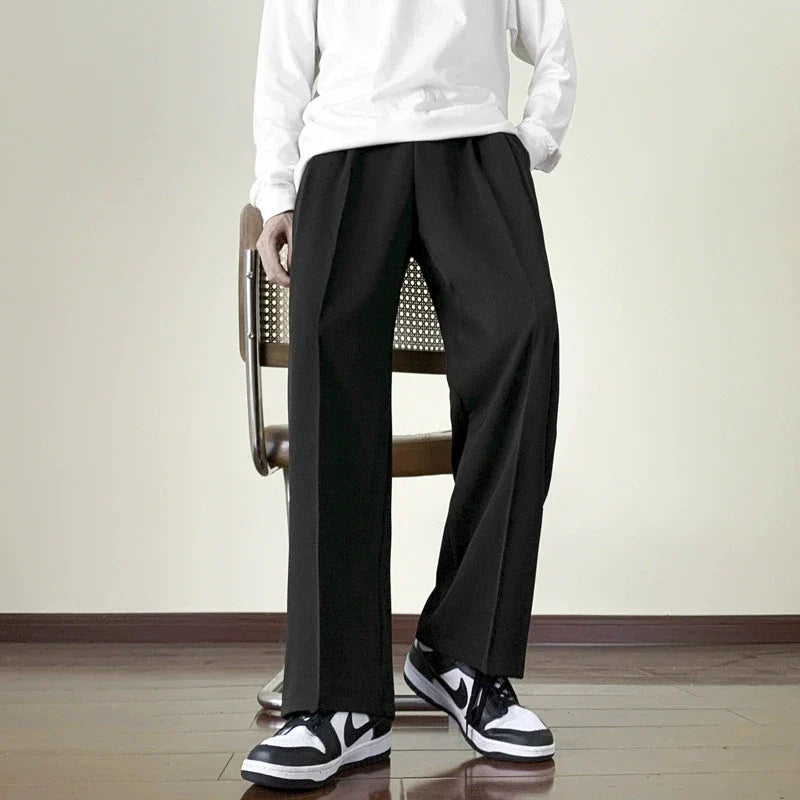 Men Plain Wide Leg Dress Pants | Business Casual Pants | Slim-Fit Trousers