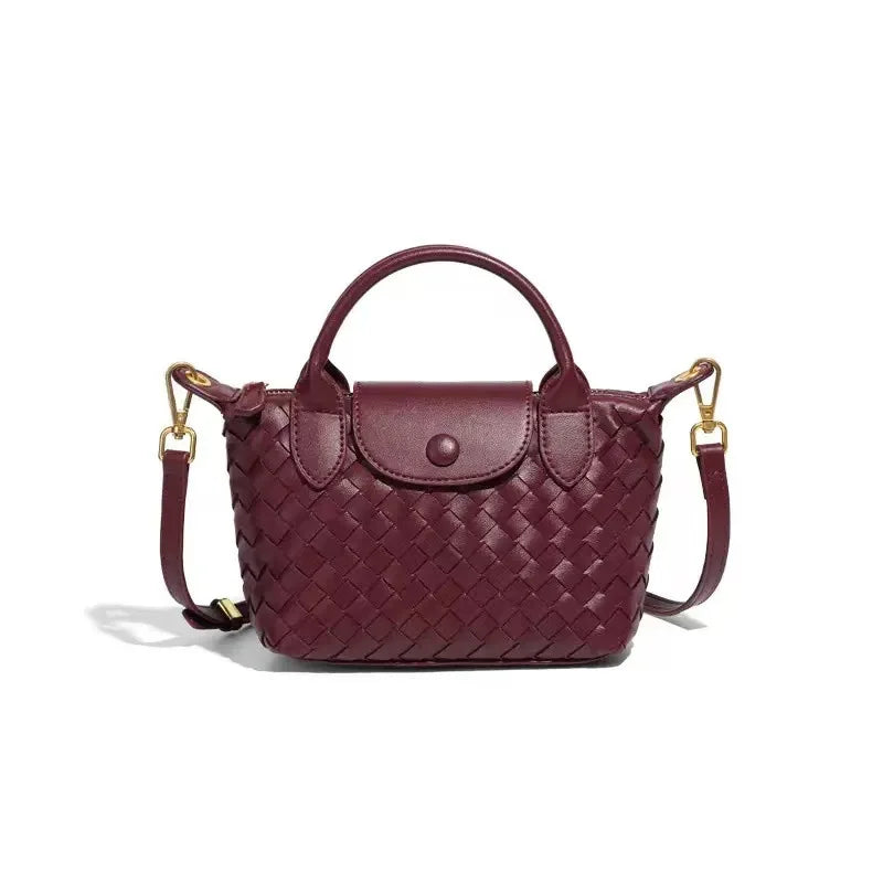 Women Woven Shoulder Bag | Small Dumpling Bag | Bucket Bag | Crossbody Bag | Lunch Box Bag Burgundy