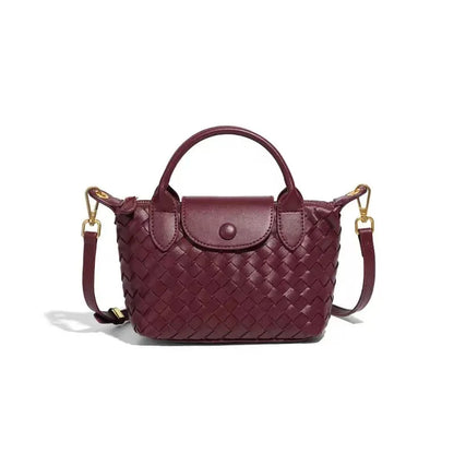 Women Woven Shoulder Bag | Small Dumpling Bag | Bucket Bag | Crossbody Bag | Lunch Box Bag Burgundy