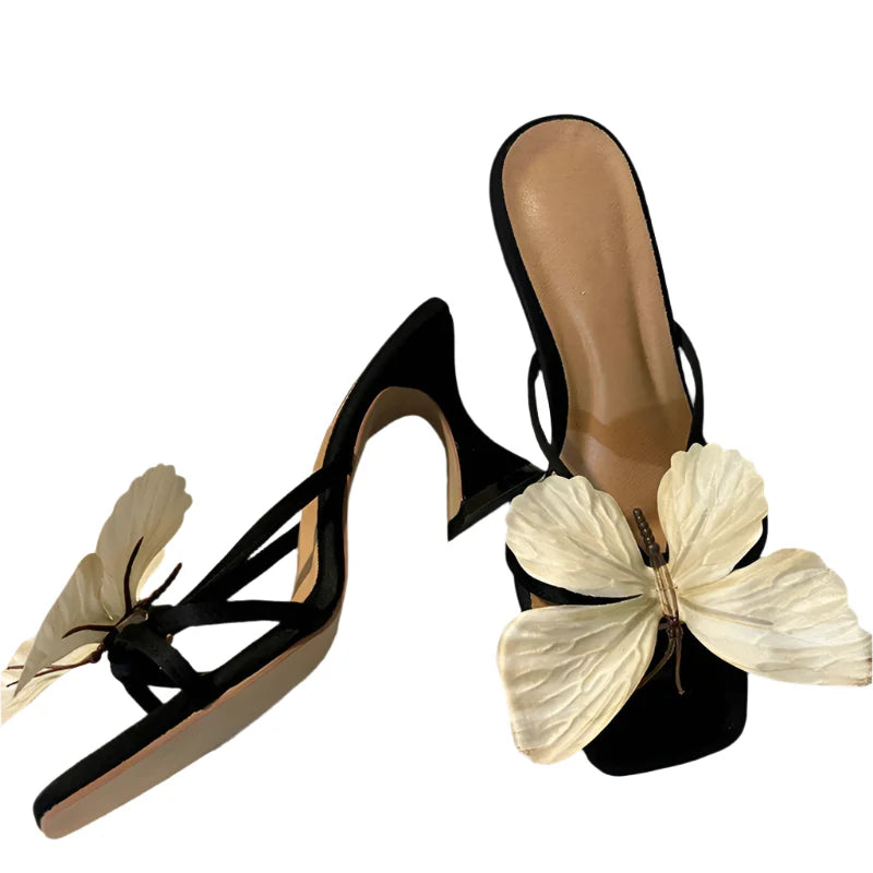 Women Summer Butterfly-Knot Slippers | Thick Heel Dress Slides | Summer Sandals