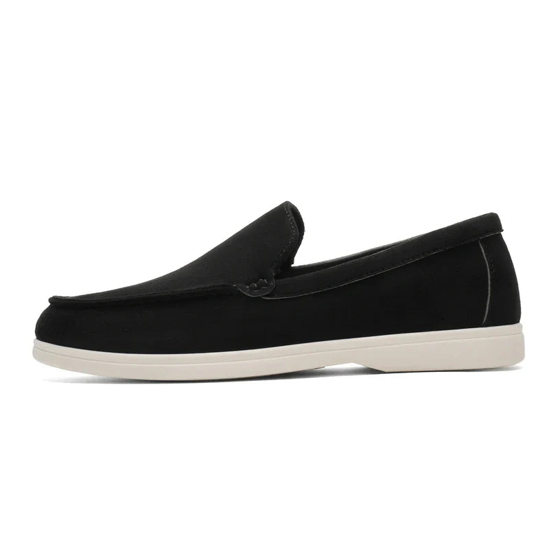 Men Summer Casual Shoes | Suede Leather Loafers | Moccasins | Driving Shoes | British Style Slip-on Shoes Black