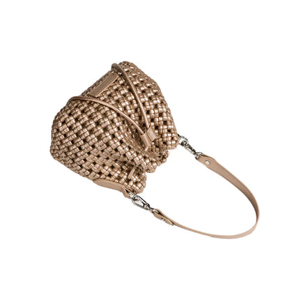 Women Leather Hollow Cut Woven Crossbody Bag
