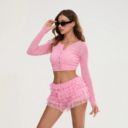 Women Lace Bloomers Shorts | Casual | Summer | Layered Ruffle Shorts | Vacation | Beach Pink