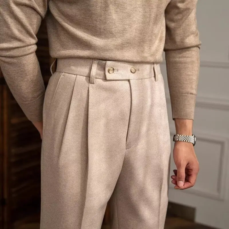 Men Classic Italian Naples Style Pants | Suit Pants | High Waisted | Straight Fit | Formal Business Pants | Thick Trousers