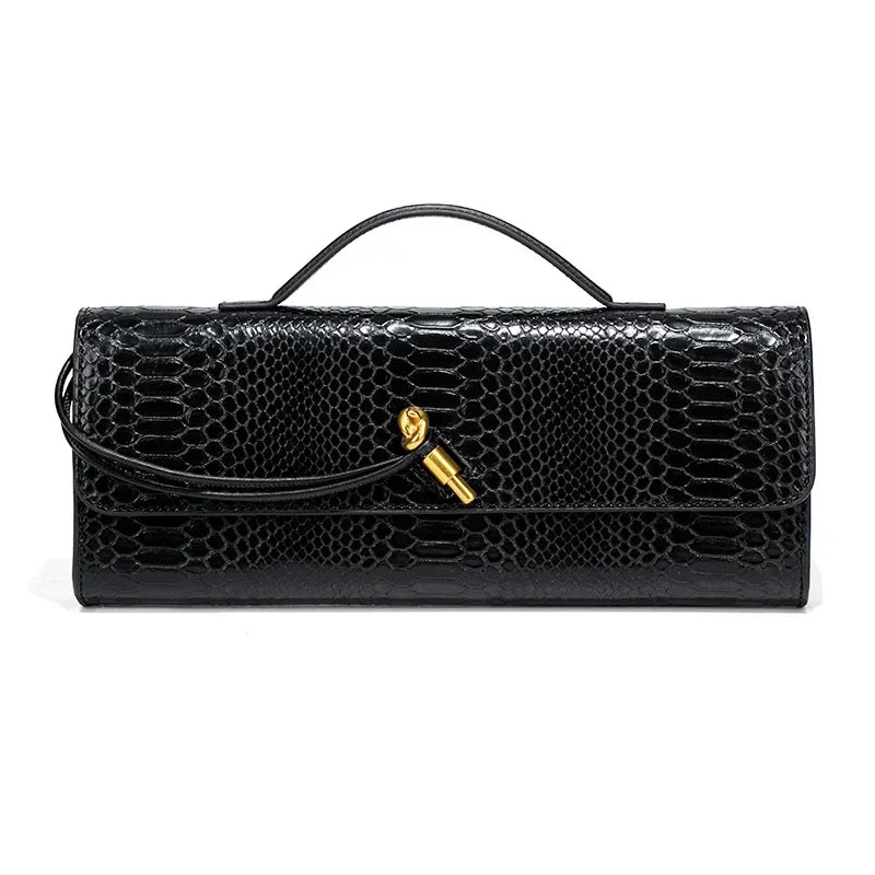 Women Luxury Design Top-Handle Leather Bag | Long Purse | Crocodile Pattern Bag black