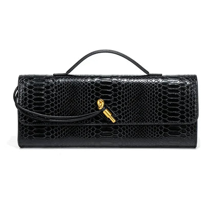 Women Luxury Design Top-Handle Leather Bag | Long Purse | Crocodile Pattern Bag black