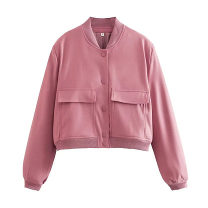 Women Solid Bomber Jacket Pink