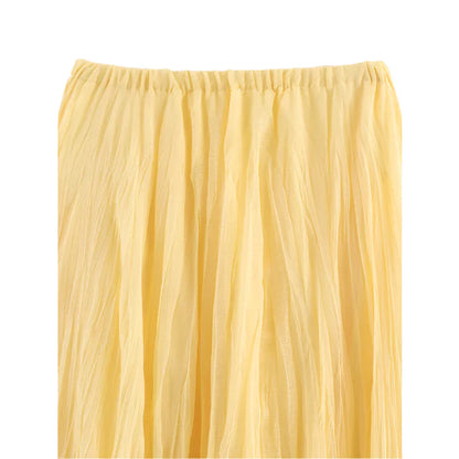 Women Crinkle A Line Midi Butter Yellow Skirt | Holiday | Summer Skirt | Elastic Waist