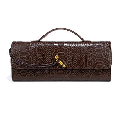 Women Luxury Design Top-Handle Leather Bag | Long Purse | Crocodile Pattern Bag coffee