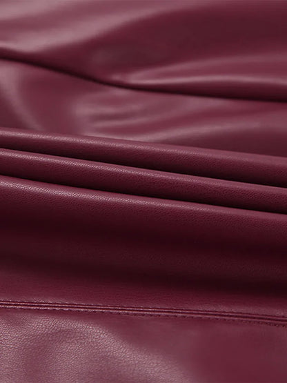 Women Short Burgundy Leather Skirt | High Waist A Line Mini Skirt