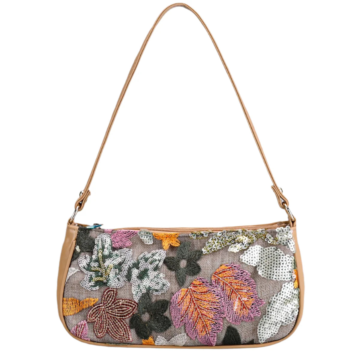 Women Sequin Embroidery Underarm Bag | Flower Pattern Shoulder Bag | Summer Beach Handbag Green