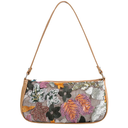 Women Sequin Embroidery Underarm Bag | Flower Pattern Shoulder Bag | Summer Beach Handbag Green