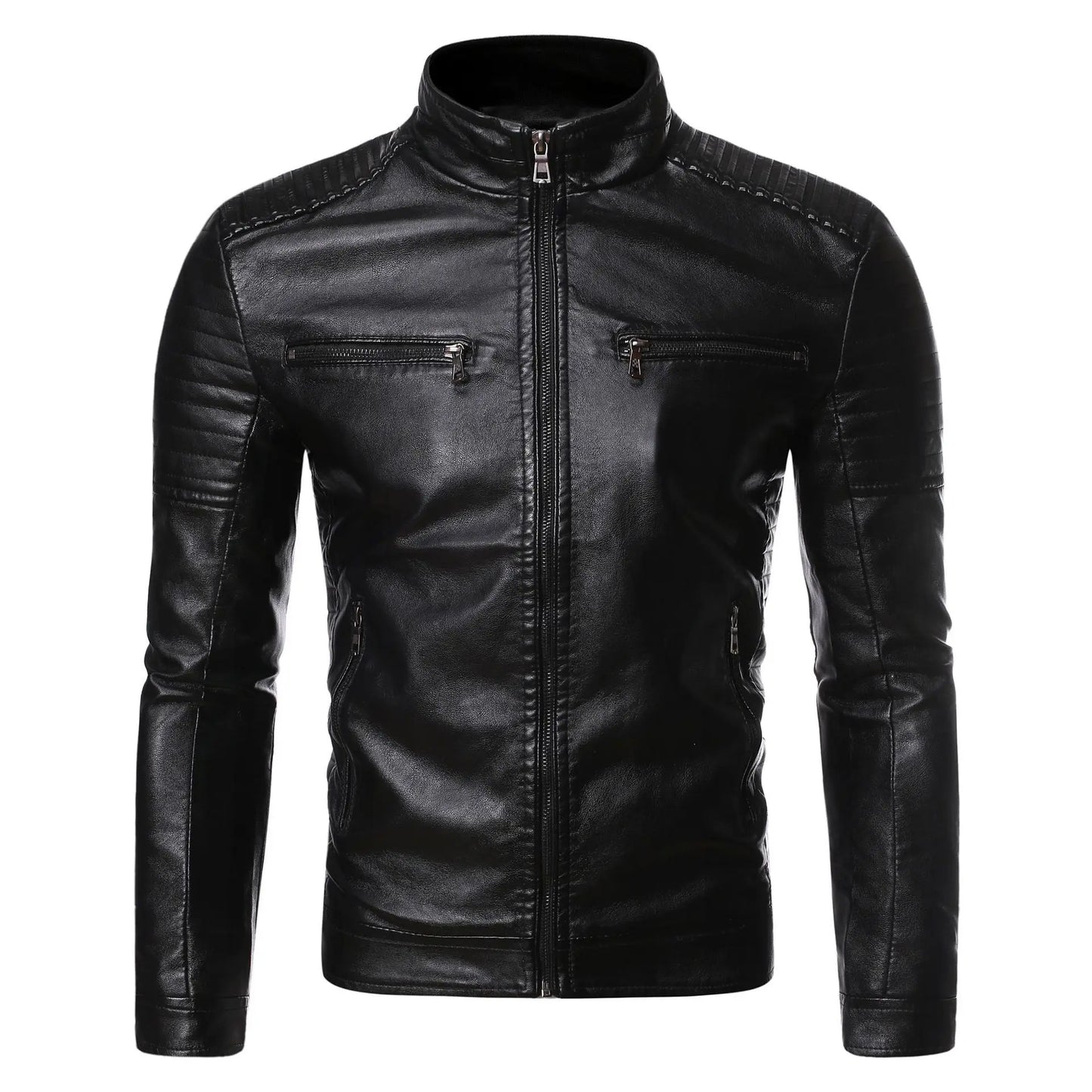 Men Casual Vintage Leather Jacket | Motor Biker Pocket Jacket Black