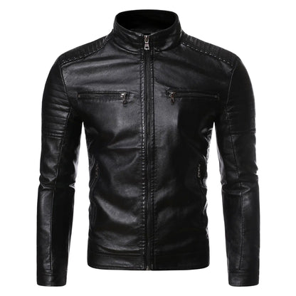 Men Casual Vintage Leather Jacket | Motor Biker Pocket Jacket Black