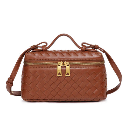 Women Woven Lunch Box Bag | Shoulder Bag | Crossbody Bag | Box bag Light Brown