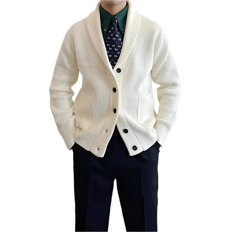 Men Wool Blend Buttoned Sweater | Casual Long Sleeve Vintage Cardigan Apricot