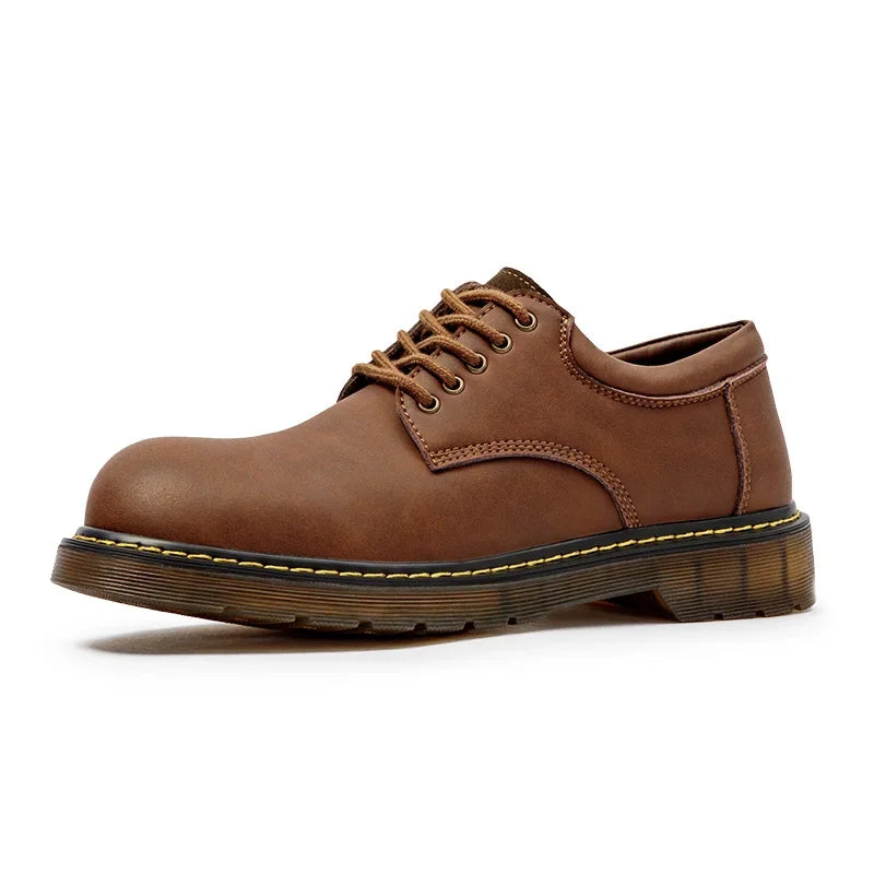 Men British Genuine Leather Ankle Boots | Low Top Safety Shoes Brown